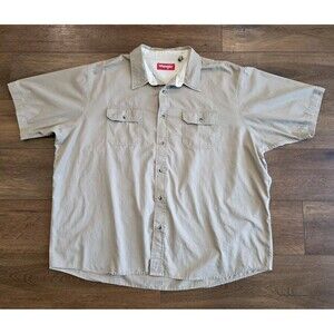 Wrangler Shirt Mens 3XL Brown Tan Button Front 100% Cotton Pockets Short Sleeve